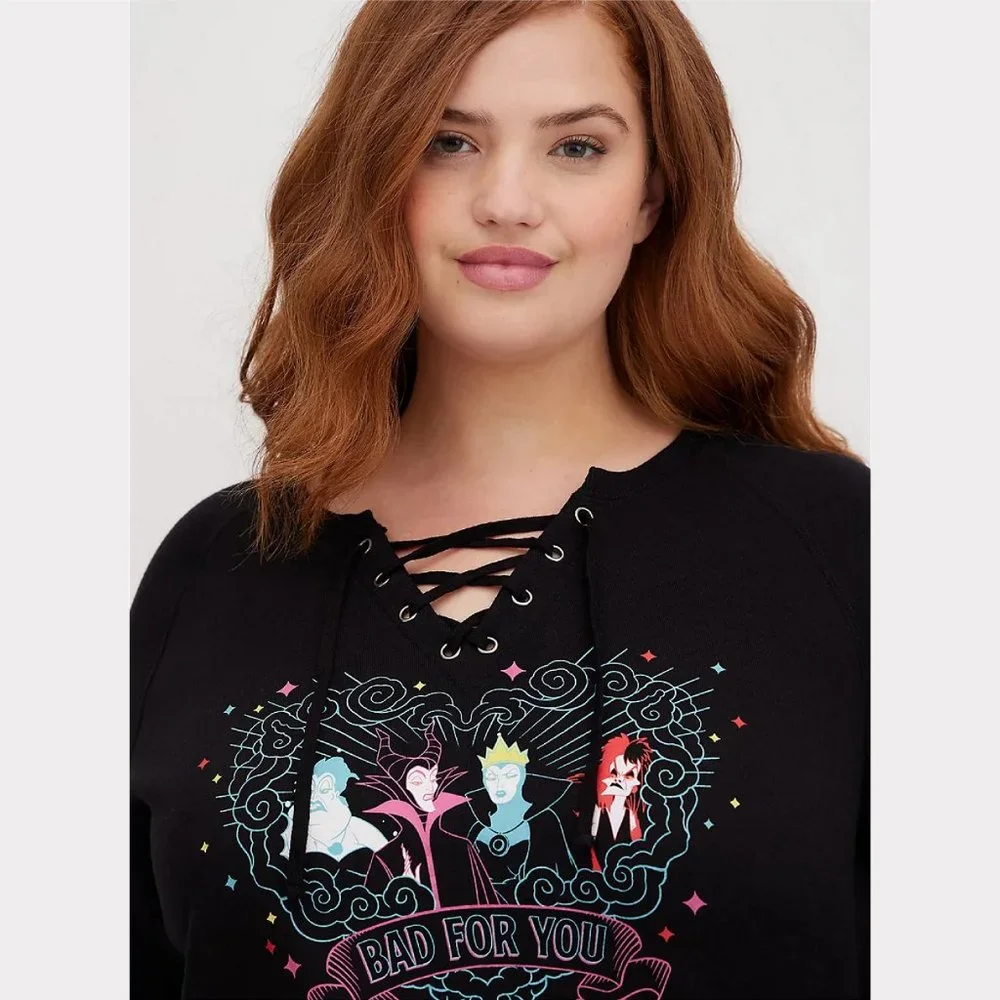 Torrid LACE-UP SWEATSHIRT - DISNEY VILLAINS BAD Size 4 - Picture 3 of 6